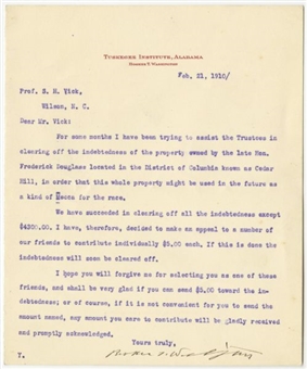 Booker T. Washington Signed 1910 Letter on Tuskegee Institute Letterhead